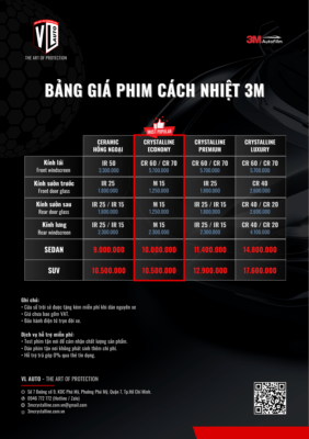 Bảng giá phim cách nhiệt 3m crystalline 2026